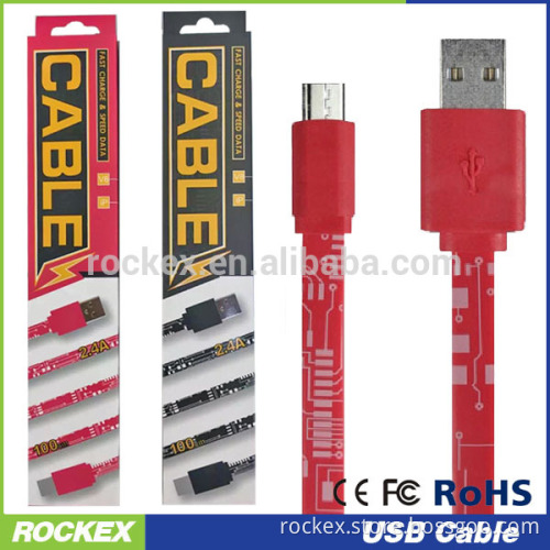 High quality 2.4A PCB board design micro usb cable flat usb cable for android mobile new noodle cable